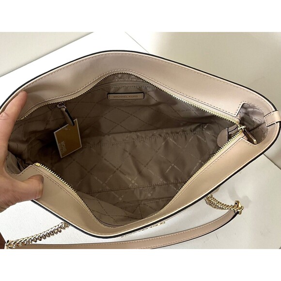 New Michael Kors Jet Set Medium Front Zip Chain Tote Leather Buff - Picture 5 of 6